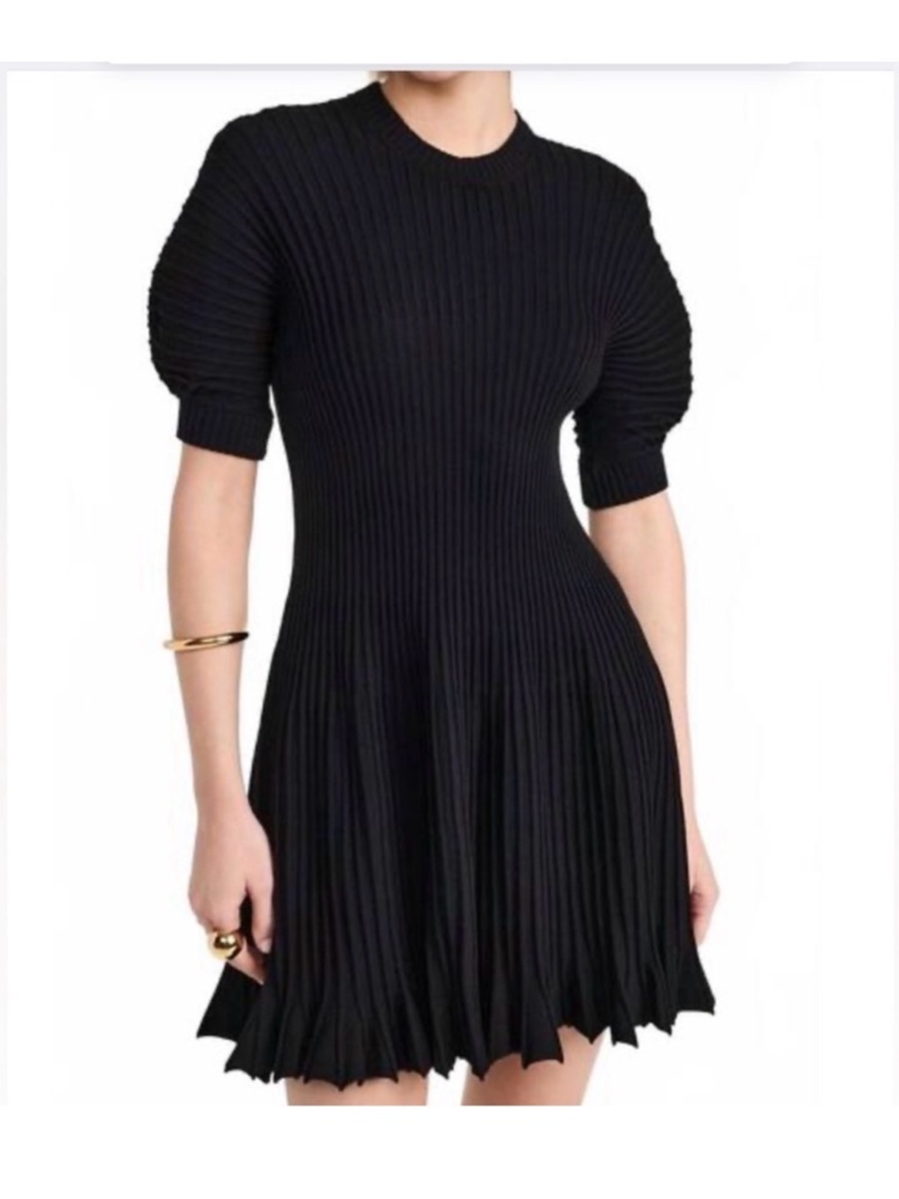 Ulla Johnson Talie Noir Black Ribbed Pleated Mini Dress